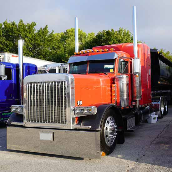 Roadworks 8 X 10.5 Inch Stainless Steel Darwin Style Bowtie Drop Visor For Peterbilt 300 Series UltraCab & Flat Top Models W/ Door Mount Mirrors