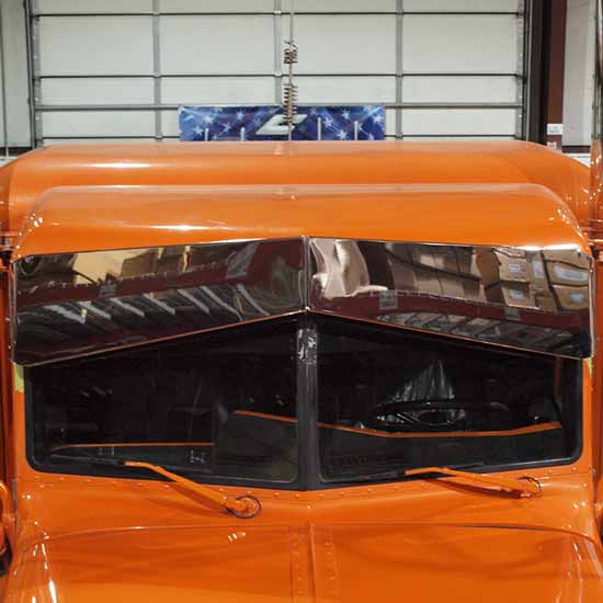 12  to 8 Inch Chrome SS Reverse Bowtie Visor For Peterbilt 378, 379, 388 389