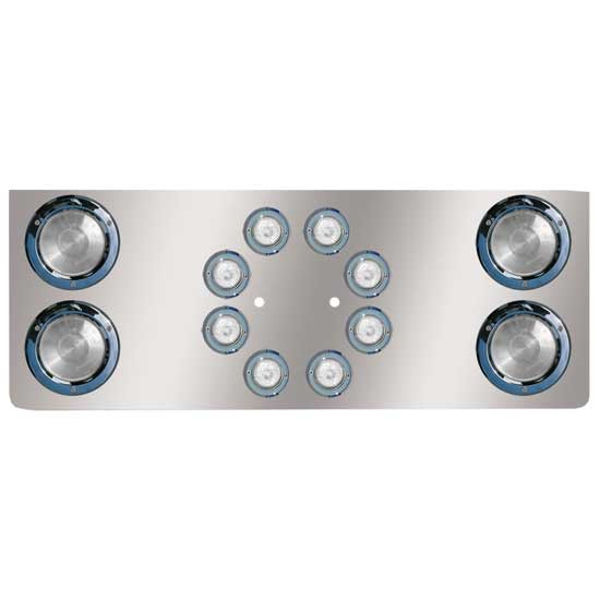 14 Inch 430 Stainless Steel Rear Center Panel W/ 4 - 4 Inch, 8 - 2 Inch Red/Clear LEDs, Bezels, Logo Holes