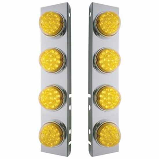 Stainless Steel Air Cleaner Light Panels W/ 8 Watermelon Amber LED, Reflectors For Peterbilt 379