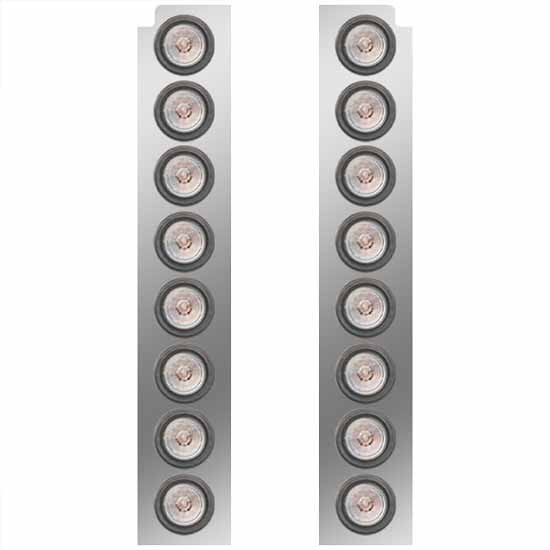 15 Inch Stainless Steel Rear Air Cleaner Panels W/ 16 - 2 Inch Red/Clear LEDs For Peterbilt