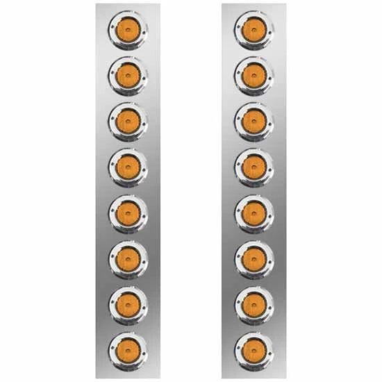 Roadworks 26 Inch 304 Stainless Steel Front Air Cleaner Panels W/ 8 Amber 2 Inch Round Lights & Amber Lens For Peterbilt 378 & 379 W/ 15 Inch Donaldson Or Vortex