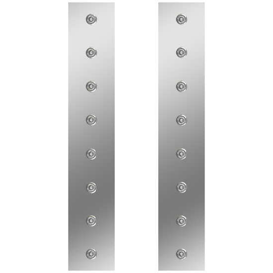 Roadworks 26 Inch 304 Stainless Steel Front Air Cleaner Panels W/ 8 Amber Bullseye Lights & Clear Lens For Peterbilt 378 & 379 W/ 15 Inch Donaldson Or Vortex