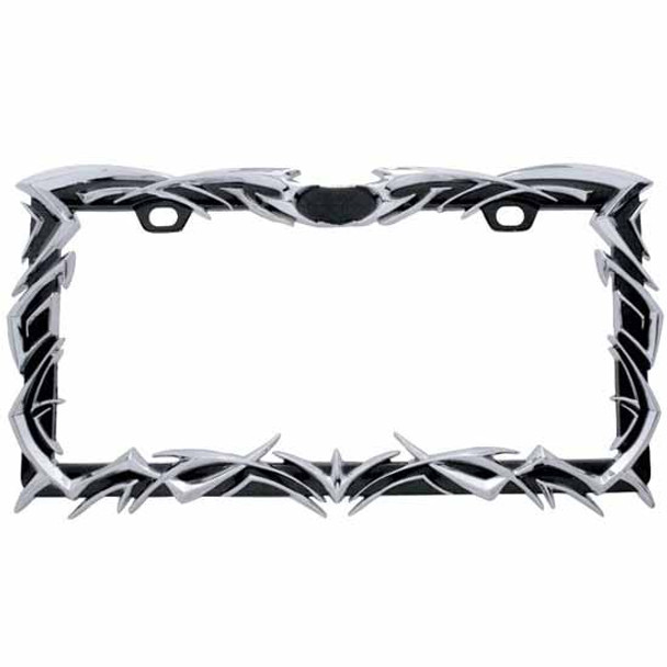 Black / Chrome Tribal Flame License Plate Frame