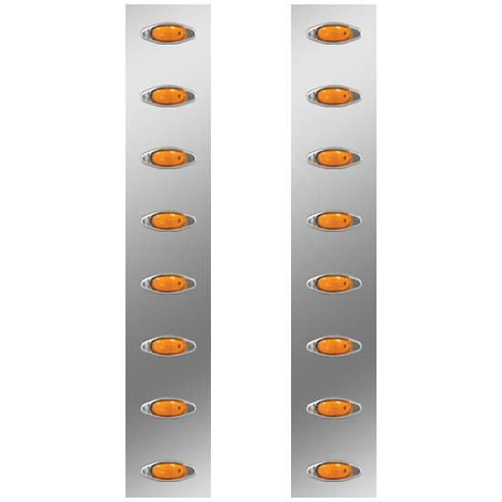 Roadworks 26 Inch 304 Stainless Steel Front Air Cleaner Panels W/ 8 Mini Lights & Amber Lens For Peterbilt 378 & 379 W/ 15 Inch Donaldson Or Vortex