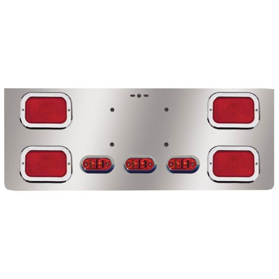 14 Inch 430 S.S. Rear Center Panel W/ 4 Rectangular, 3 Challenger Red/Red LEDs, Bezels