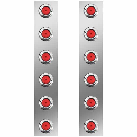 Roadworks 19.5 Inch 304 Stainless Steel Rear Air Cleaner Panels W/ 6 Red 2 Inch Round Flat Lights & Red Lens For Peterbilt 378 & 379 W/ 15 Inch Donaldson Or Vortox