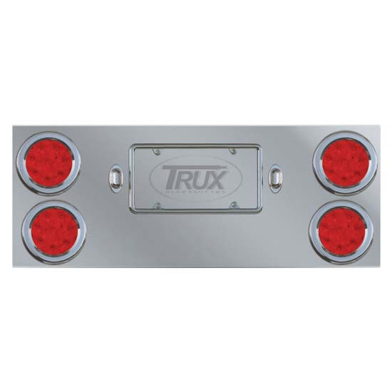 Stainless Steel Standard Rear Center Panel W/ 4 Rnd 4 Inch Red Stop, Turn & Tail LED Lights W/ 2 License LEDs