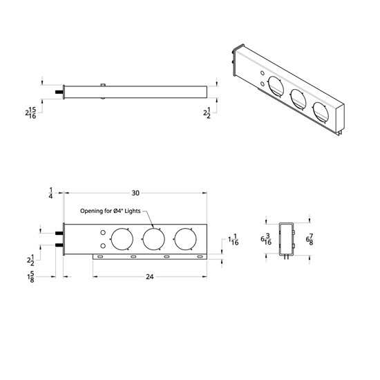 Stainless Steel Rear Center Light Panel, Light Bars W/ 10 - 4 Inch, 6 - 2 Inch Red/Clear LED STT Lights