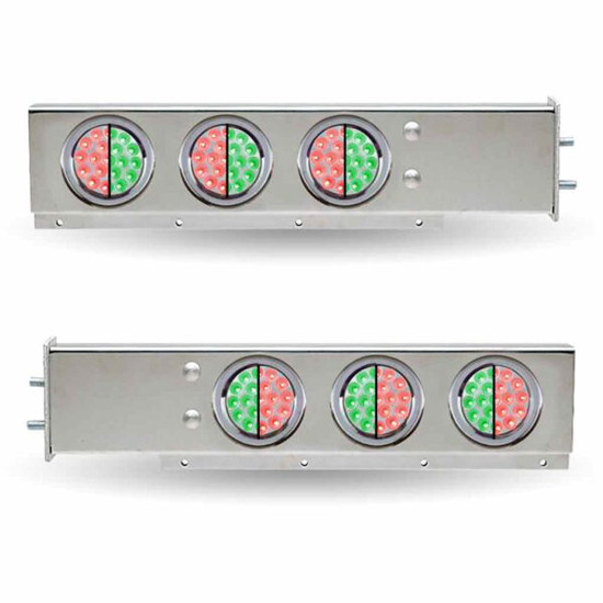 33 Inch Stainless Steel Flat Top Mud Flap Hanger Light Bars W/ 4 Inch Dual Revolution Lights - Red To Green