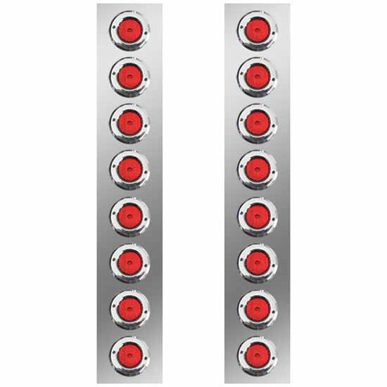Roadworks 26 Inch 304 Stainless Steel Rear Air Cleaner Panels W/ 8 Red 2 Inch Round Flat Lights & Red Lens For Peterbilt 378 & 379 W/ 15 Inch Vortox Breathers