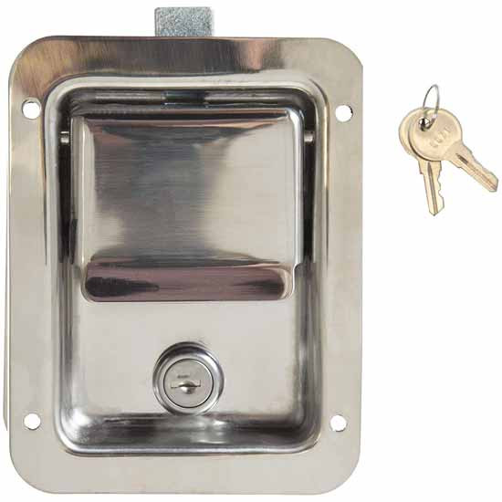 Stainless Steel Single Point Locking Paddle Latch, 3.375 In L X 4.635 In H, W 4 Bolt Holes
