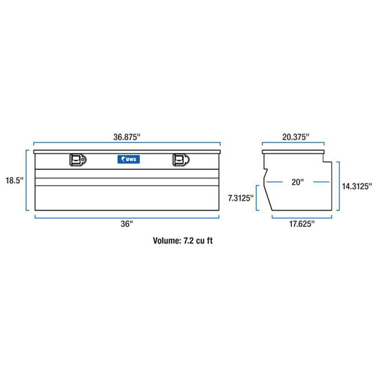 Bright Diamond Plate Aluminum 36 Inch Wedge Utility Chest Box For Pickup Trucks