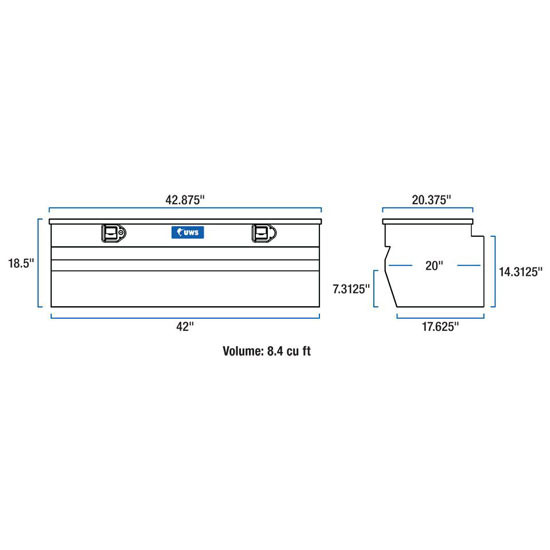 Bright Diamond Plate Aluminum Wedge Utility Chest Box- 42 Inch For Pickup Trucks
