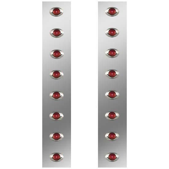 Roadworks 26 Inch 304 Stainless Steel Rear Air Cleaner Panels W/ 8 Red M3 Lights & Red Lens For Peterbilt 378 & 379