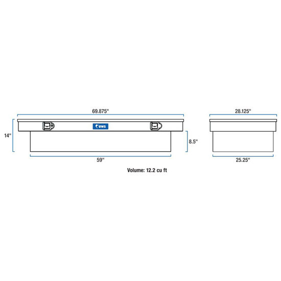 Bright Diamond Plate Aluminum Extra Wide Crossover Tool Box- 69 Inch For Pickup Trucks