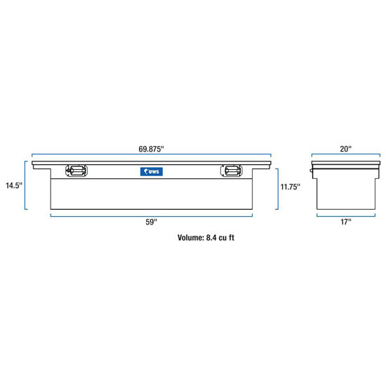 Gloss Black Diamond Plate Aluminum Low Profile Crossover Tool Box W/ Pull Handles- 69 Inch For Pickup Trucks