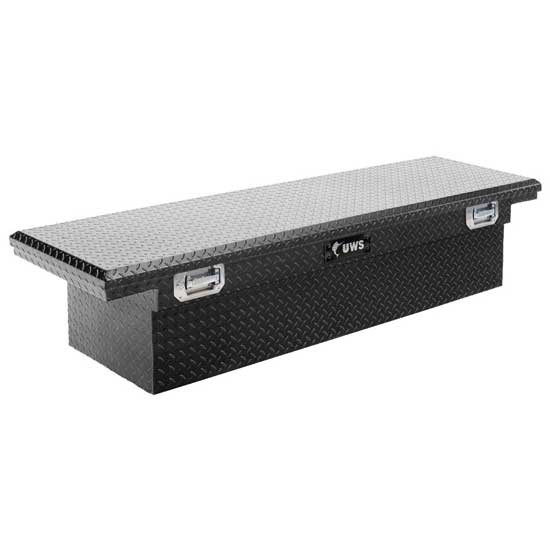 Gloss Black Diamond Plate Aluminum Low Profile Crossover Tool Box W/ Pull Handles- 69 Inch For Pickup Trucks