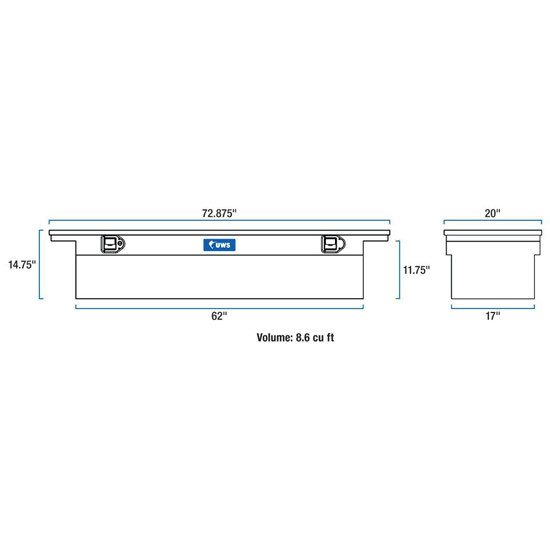 Gloss Black Diamond Plate Aluminum Low Profile Crossover Tool Box- 72 Inch For Pickup Trucks