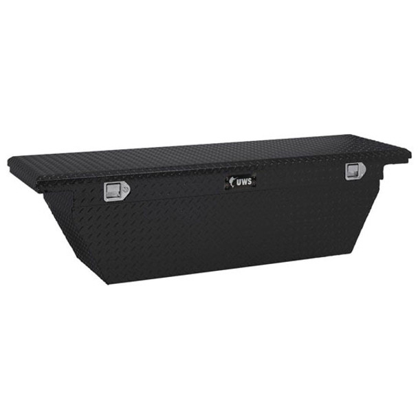 Gloss Black Diamond Plate Aluminum 69 Inch Deep Angled Crossover Tool Box, Low Profile For Pickup Trucks