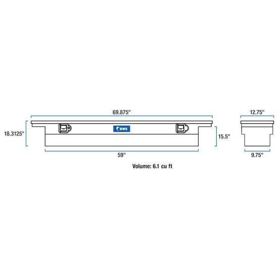 Bright Diamond Plate Aluminum 69 Inch Slim-Line Deep Crossover Tool Box For Pickup Trucks