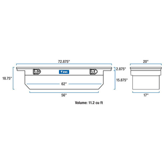 Gloss Black Diamond Plate Aluminum 72 Inch Low Profile Deep Angled Crossover Tool Box For Pickup Trucks