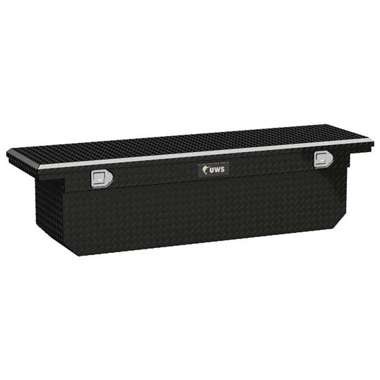 Gloss Black Diamond Plate Aluminum 72 Inch Low Profile Deep Angled Crossover Tool Box For Pickup Trucks