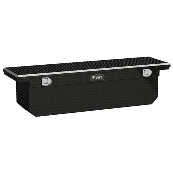 Gloss Black Diamond Plate Aluminum 72 Inch Low Profile Deep Angled Crossover Tool Box For Pickup Trucks