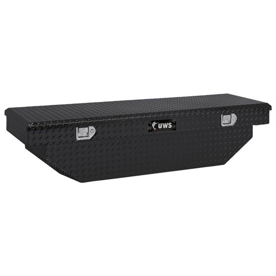 Gloss Black Diamond Plate Aluminum 60 Inch Angled Crossover Tool Box For Pickup Trucks