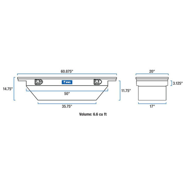 Gloss Black Diamond Plate Aluminum 60 Inch Low Profile Angled Crossover Tool Box For Pickup Trucks