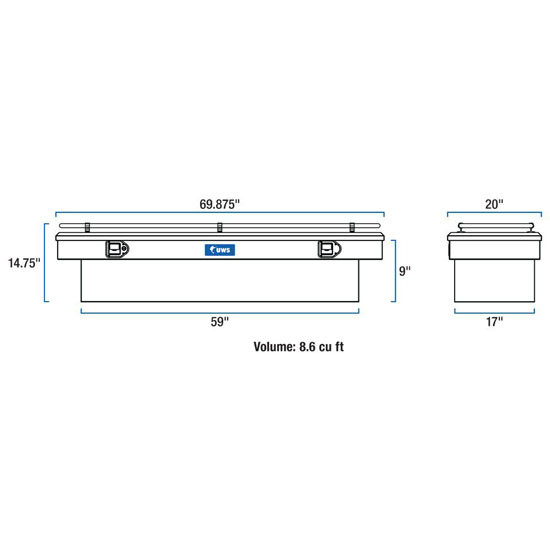Bright Diamond Plate Aluminum Crossover Tool Box W/ Rail- 69 Inch For Pickup Trucks
