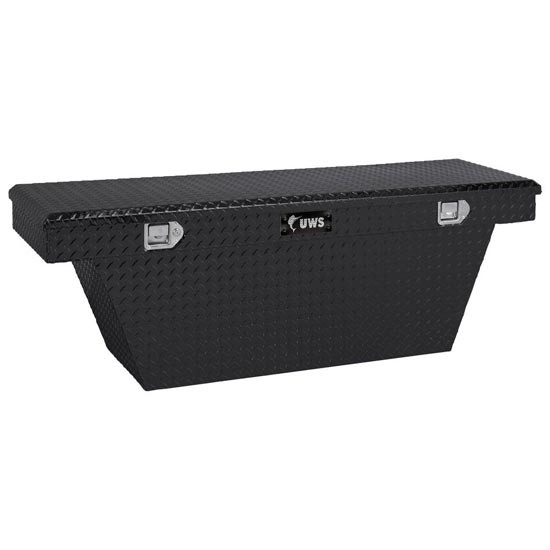 Gloss Black Diamond Plate Aluminum 60 Inch Deep Angled Crossover Tool Box For Pickup Trucks