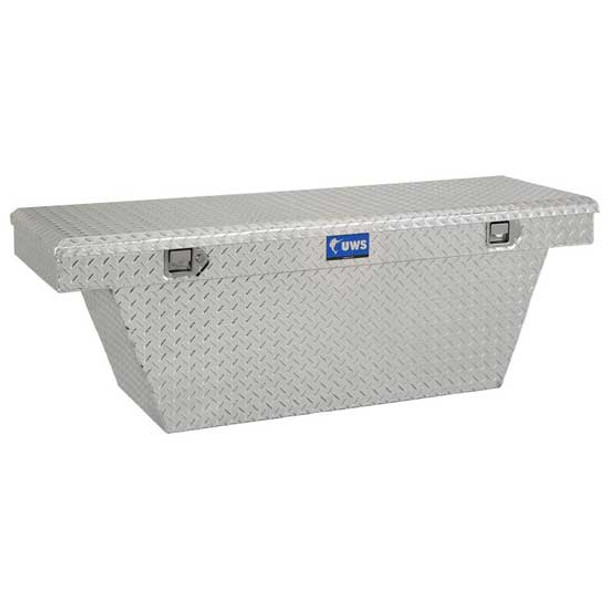 Bright Diamond Plate Aluminum 63.875 Inch Deep Angled Crossover Tool Box For Pickup Trucks