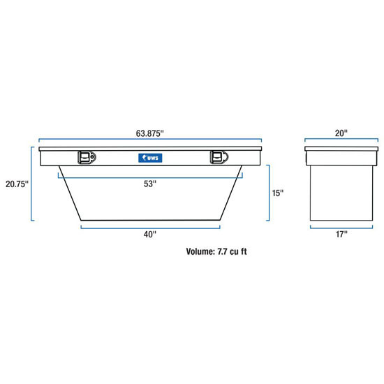 Gloss Black Diamond Plate Aluminum Deep Angled Crossover Tool Box- 63 Inch For Pickup Trucks
