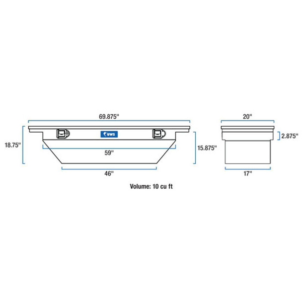 Gloss Black Diamond Plate Aluminum 69 Inch Low Profile Deep Angled Crossover Tool Box For Pickup Trucks