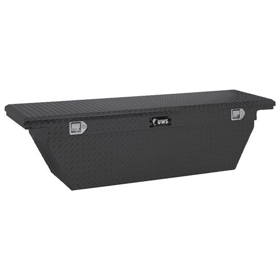Matte Black Diamond Plate Aluminum Low Profile Deep Angled Crossover Tool Box- 69 Inch For Pickup Trucks
