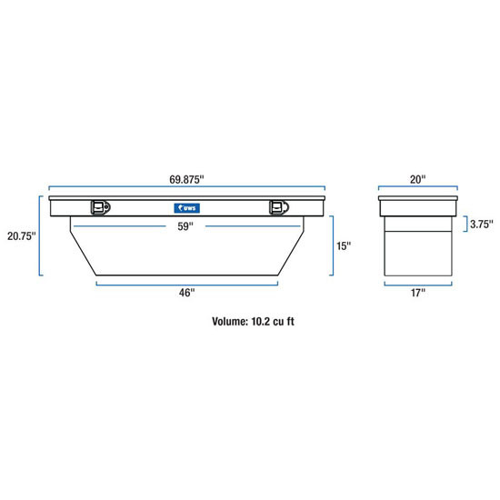 Matte Black Diamond Plate Aluminum Deep Angled Crossover Tool Box- 69 Inch For Pickup Trucks