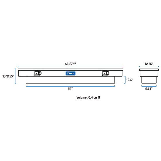 Bright Diamond Plate Aluminum Deep Slim-Line Crossover Tool Box- 69 Inch For Pickup Trucks