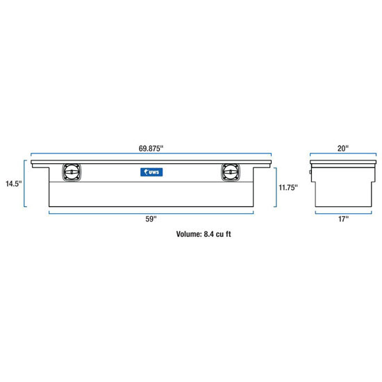 Bright Diamond Plate Aluminum 69 Inch Low Profile Secure Lock Truck Tool Box