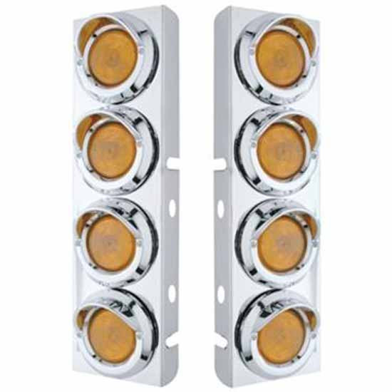 Stainless Steel Front Air Cleaner Bracket W/ 8 Rnd 2 Inch Flat Lights & Bezels W/ Visors For Peterbilt 378, 379 - Pair