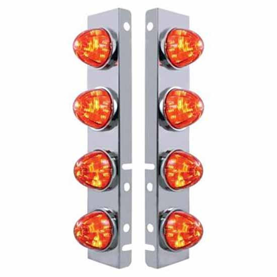 SS Front Air Cleaner Bracket W/ 8X 17 LED Watermelon Lights & Bezels - Amber Led/ Dark Amber Lens - Pair For Peterbilt 378, 379
