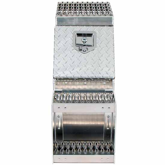 Diamond Plate Aluminum Step Saddle Box 12 x 25 x 28 Inch W/ Polished Side/Back Panels