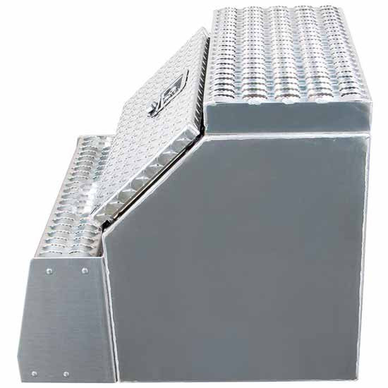 Diamond Plate Aluminum Step Saddle Box 24 x 25 x 28 Inch W/ Polished Side/Back Panels
