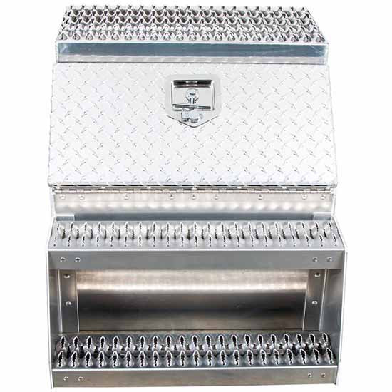 Diamond Plate Aluminum Step Saddle Box 24 x 25 x 28 Inch W/ Polished Side/Back Panels