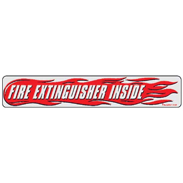 2 X 12 Inch Fire Extinguisher Inside Decal W/ Flame Decal On Passenger Side - Red/Black Text On White