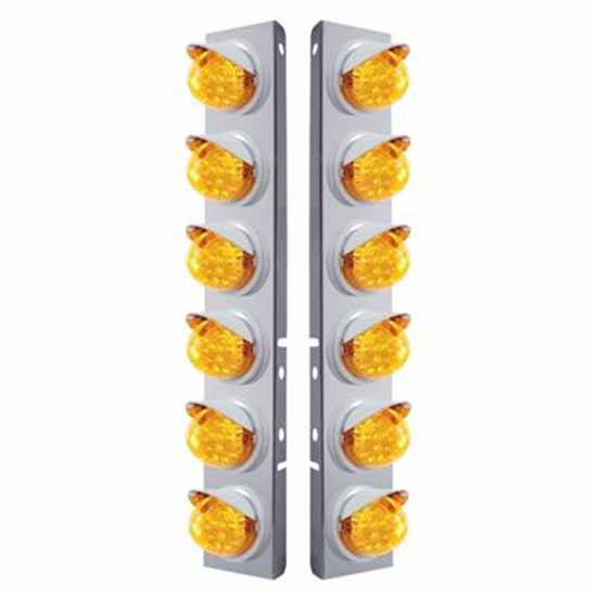 Ss Front Air Cleaner Bracket W/ 12X 17 LED Reflector Lights & Visors - Amber Led/ Amber Lens - Pair For Peterbilt 378, 379