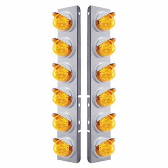 SS Front Air Cleaner Bracket W/ 12X 17 LED Dual Function Reflector Lights & Visors - Amber Led/ Amber Lens - Pair For Peterbilt 378, 379
