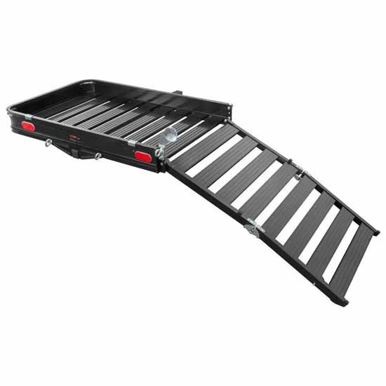 Folding Black Aluminum Hitch Cargo Carrier 50 X 30 Inch W/ Ramp For  2 X 2 Inch Receiver Tubes
