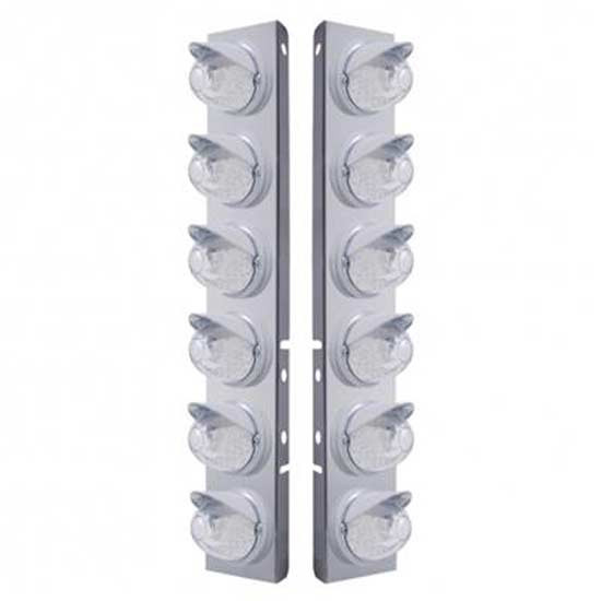 SS Front Air Cleaner Bracket W/ 12X 17 LED Dual Function Watermelon Lights & Visors - Amber Led/ Clear Lens - Pair For Peterbilt 378, 379