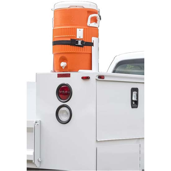 White Powder-Coated Carbon Steel 3 To 5 Gallon Water Cooler Mount With Adjustable Nylon Strap